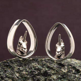 Unicorn Skull Stainless Steel Teardrop Tunnels