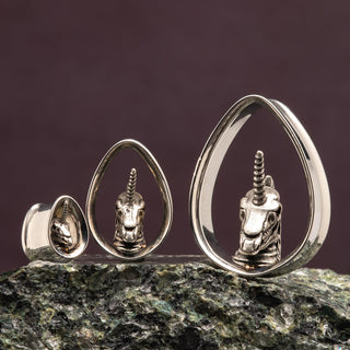 Unicorn Skull Stainless Steel Teardrop Tunnels