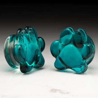 Aqua Pawprint Double Flare Glass Plugs