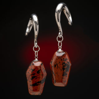 Stainless Steel Twist Hook Hangers w/ Coffin Shaped Mahogany Obsidian