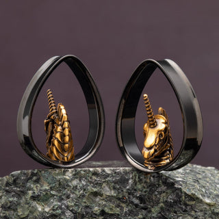 Unicorn Skull Stainless Steel Teardrop Tunnels