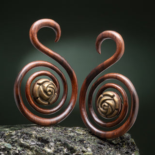 Spiral Wood Hangers with Brass Flower Center