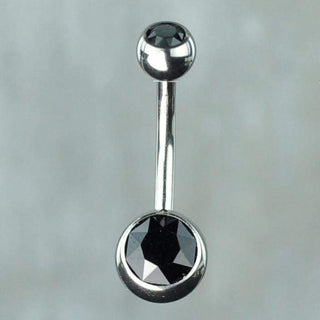 Titanium Bezel Set Double Gem Belly Ring