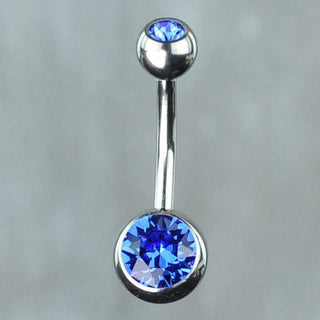 Titanium Bezel Set Double Gem Belly Ring