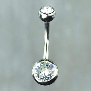 Titanium Bezel Set Double Gem Belly Ring