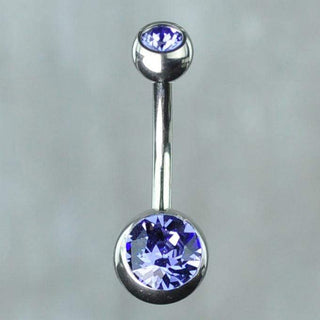 Titanium Bezel Set Double Gem Belly Ring