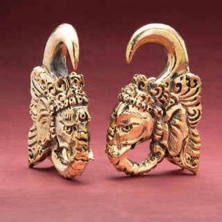 Elephant with Headdress Brass Ear Weights Hangers