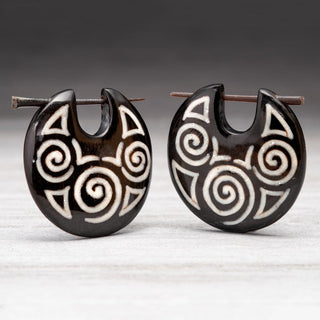 Horn Pin Earrings Hangers with Bone Inlay