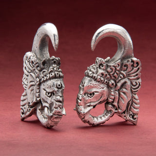 Elephant with Headdress White Brass Ear Weights Hangers