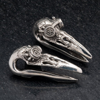 Steampunk Crow Skull White Brass Ear Weights Hangers