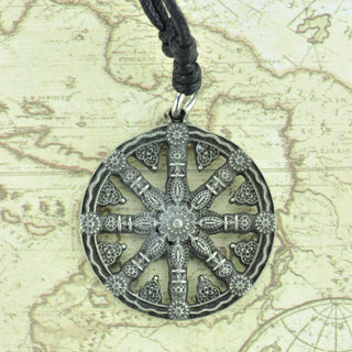 Wheel of Karma White Brass Necklace